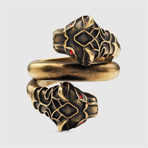 gucci tiger enamel and red ring|Gucci tiger heads wrap ring.